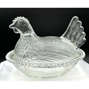Vintage Hen on Nest Indiana Glass #4423 Crystal Glass USA Made